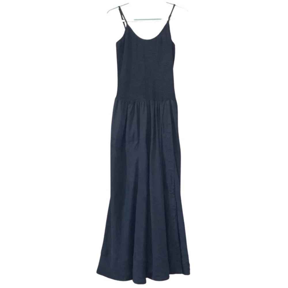 Gunmetal blue elegant silk dress full skirt with smocked tank style top. NWOT - Picture 7 of 9